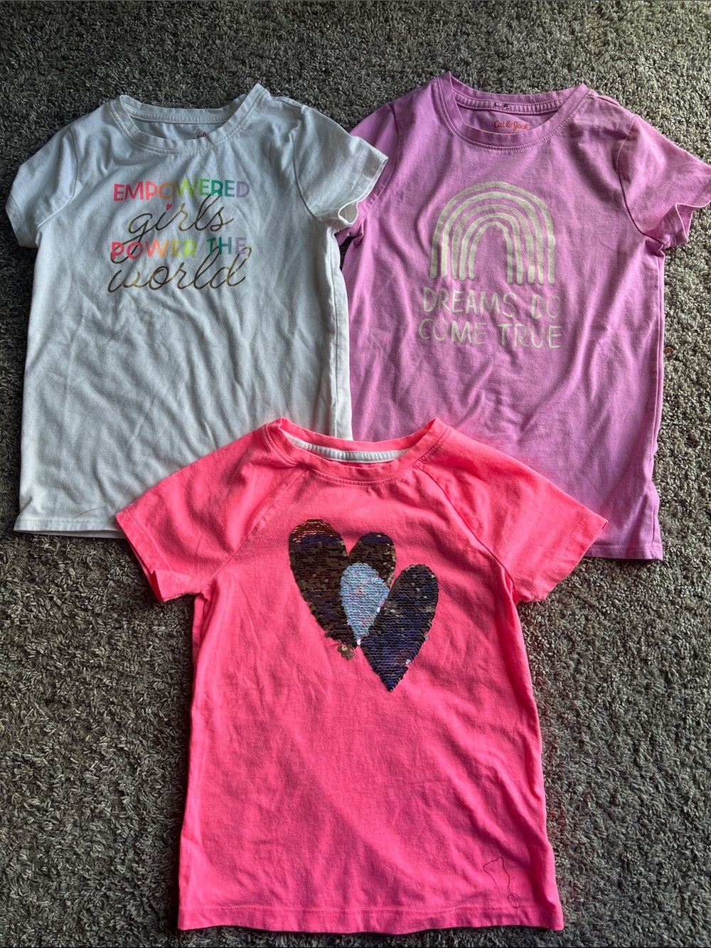 Girls' Rainbow & Heart Graphic Tees - Pink, Light Pink, White